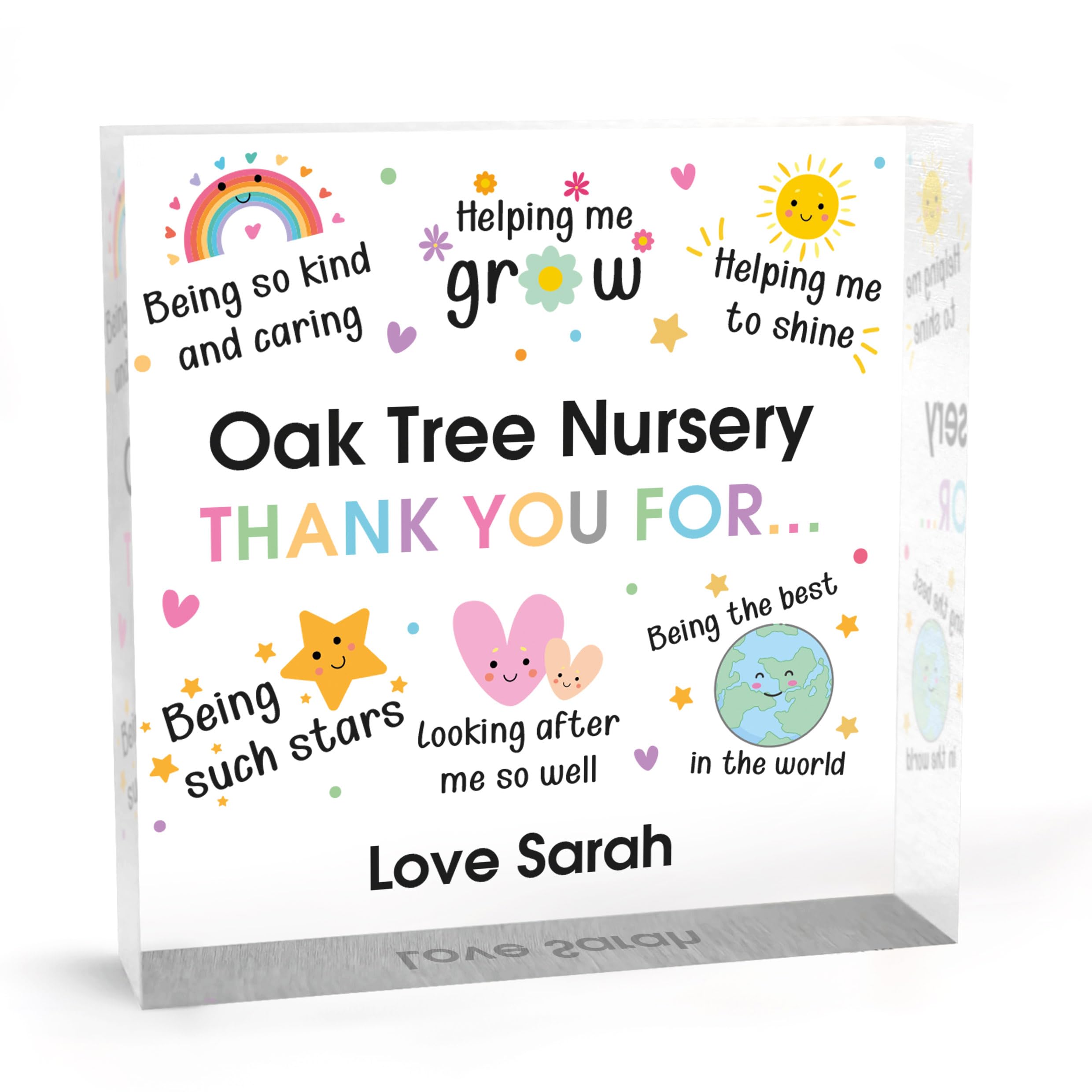 Beecreative Personalised Nursery Gifts For Teachers - Acrylic Square Ornament - Thank You Nursery Teacher Present - With Gift Bag