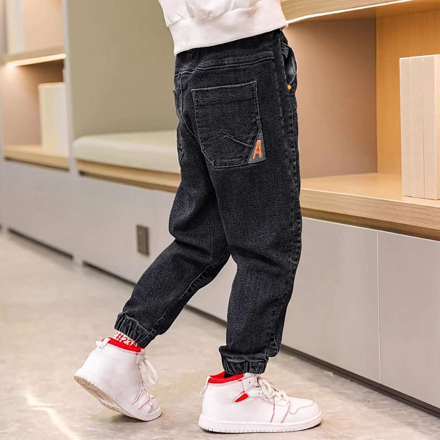 Toddler Jeans Boys Stretch Fit Elastic Waist Pull On Relaxed Kids Joggers Active Athletic Preppy Workout Teenage Streetwear