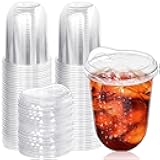 Alaeseje 50 Pack Clear Plastic Cups with Strawless Sip Lids,16 oz Iced Coffee Cups With Lids,Disposable PET Crystal Cups,Round Bottom To Go Cup for Iced Coffee Juice Smoothie Cold Beverage