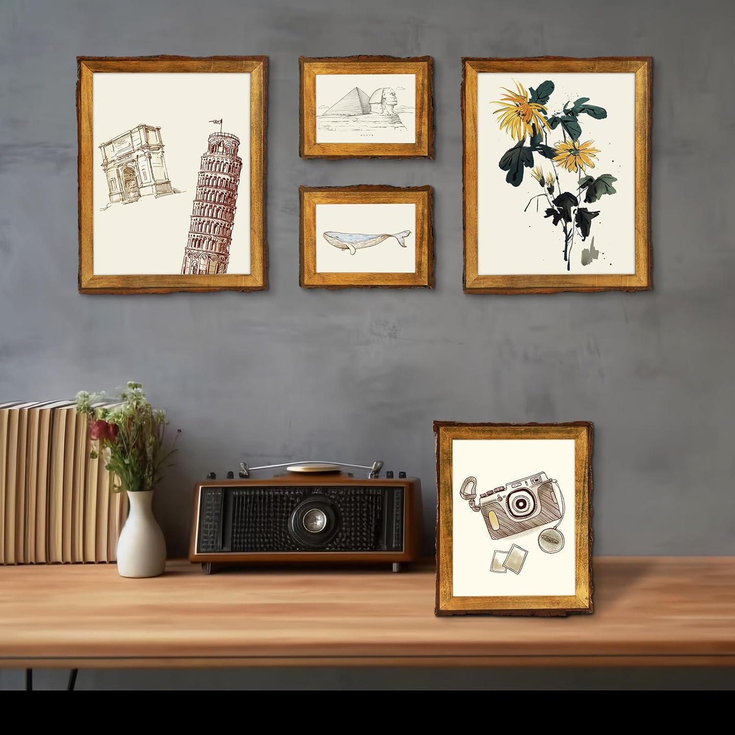 Golden State Art, 6x8 Picture Frame Rustic Brown, Solid Wood Picture Frame with Bark Edges & Real Glass Cover, Display Posters/Photos/Prints 6x8 for Wall Mounting, Farmhouse Decor - Image 9