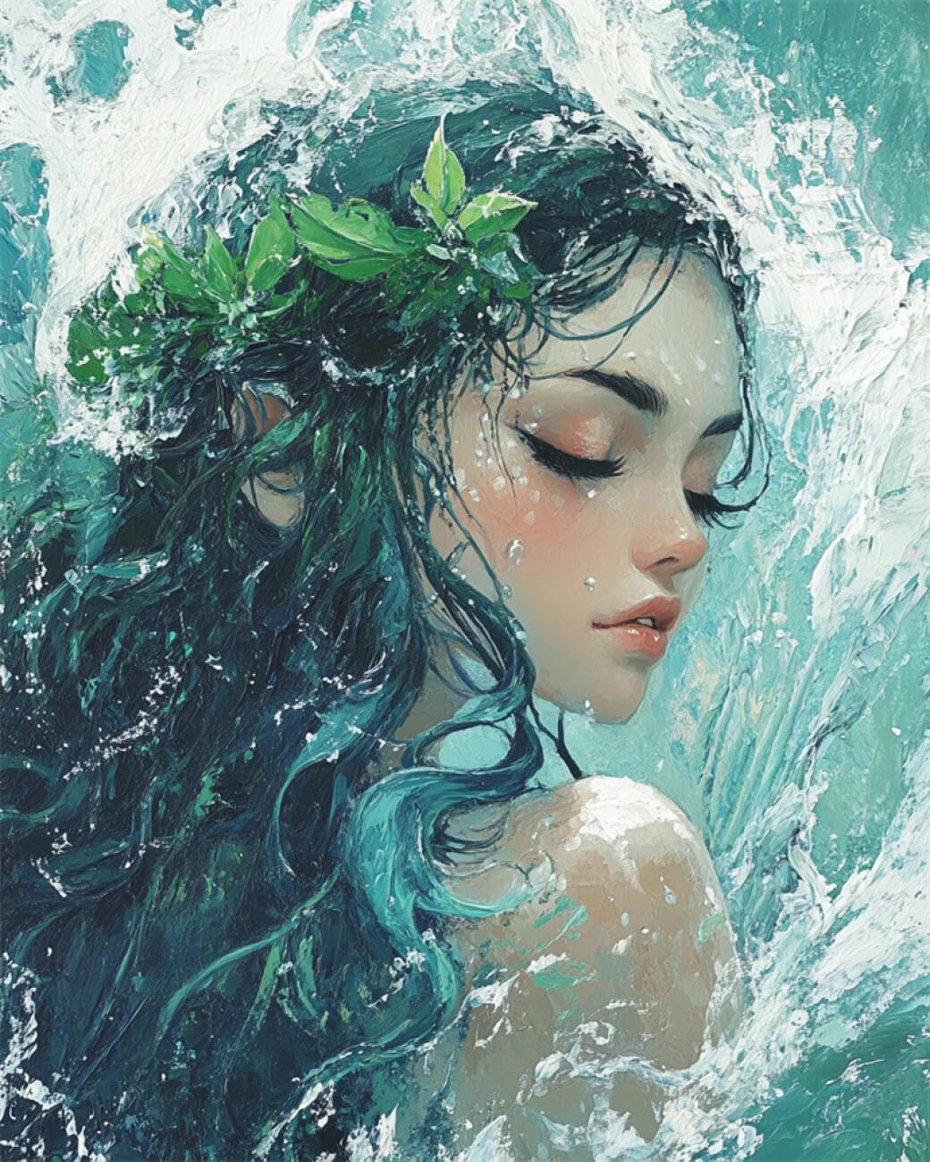 RKFLGEW 14CT Embroidery Kit Fantasy Ocean Goddess Cross Stitch Starter Set for Adults DIY Needlepoint Kits Embroidery Patterns Home Decoration 40x50cm