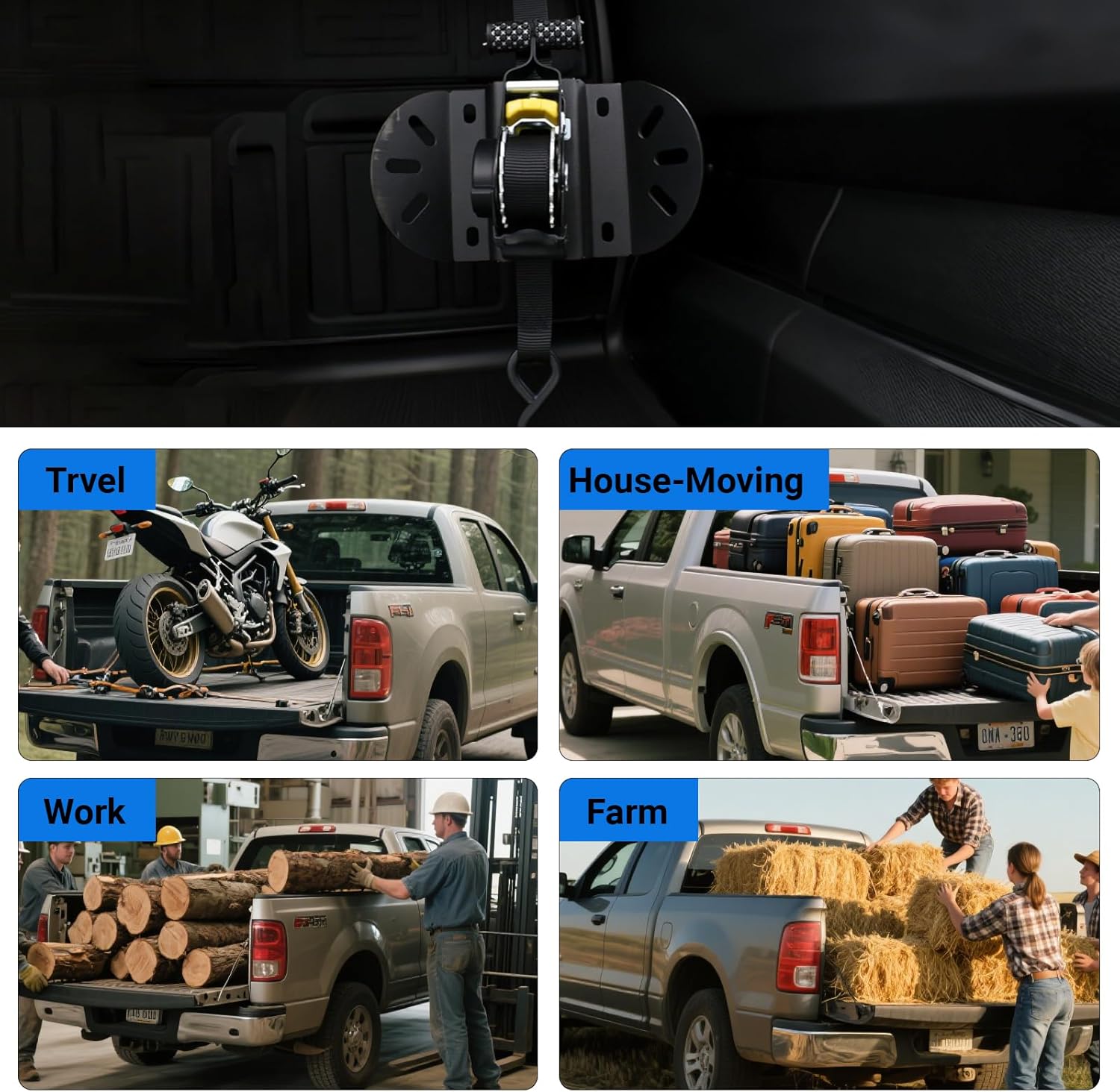 VACHAN 2 Pcs Retractable Ratchet Straps for 2015-2025 Ford F150-10 ft Auto Retract Tie Down Straps, Ultimate Securing Strap System for F150 Accessories