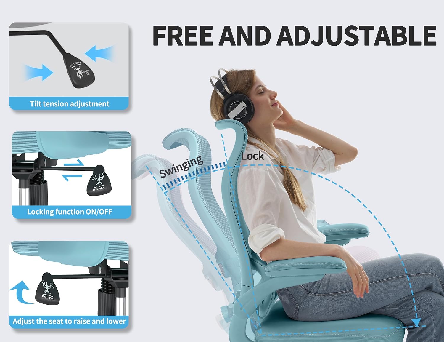 TRALT Ergonomic Office Chair - Desk Chair with Wave High Back Adjustable Lumbar Support Computer Chair - Gaming Chairs Mesh Backrest and PU Leather Seat (Blue Blue)