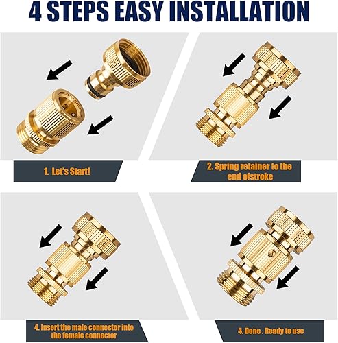Miniatura 4 de 2 mangueras de jardín de conexión rápida, conexión rápida duradera, acoplador rápido de latón resistente de 3/4 GHT para lavadoras a presión,