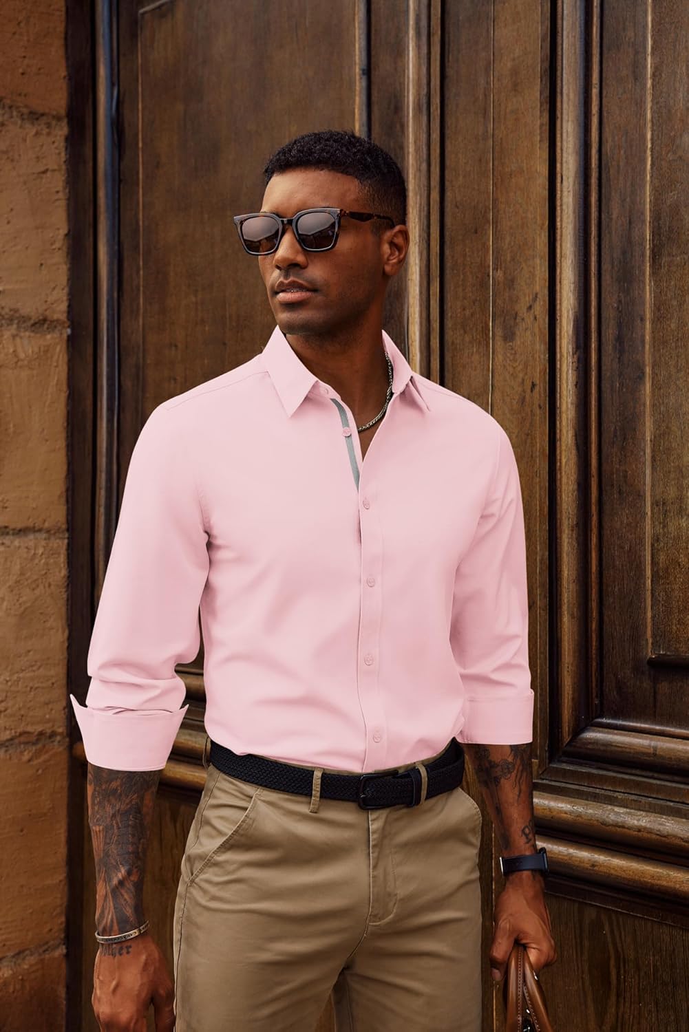 PJ PAUL JONES Mens Dress Shirts Wrinkle Free Stretch Button Down Shirt Casual Long Sleeve Business Shirts - Image 3