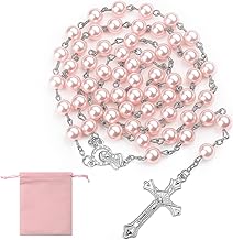 Pink Catholic Rosary Rosary Christian Orthodox Dizainier Catholic Bible with Cross Retro for Gift 1st Communion Girl Christening Mass Wedding Communion Party Men Women