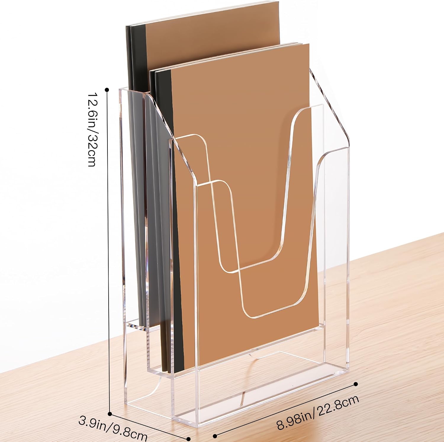 YUXUN Wall Mount File Organizer, Clear Acrylic File Holder for Desk, No Assembly Hanging Mail Organizer, Heavy Duty Document Sorter Magazine Rack for Office, Home, Classroom