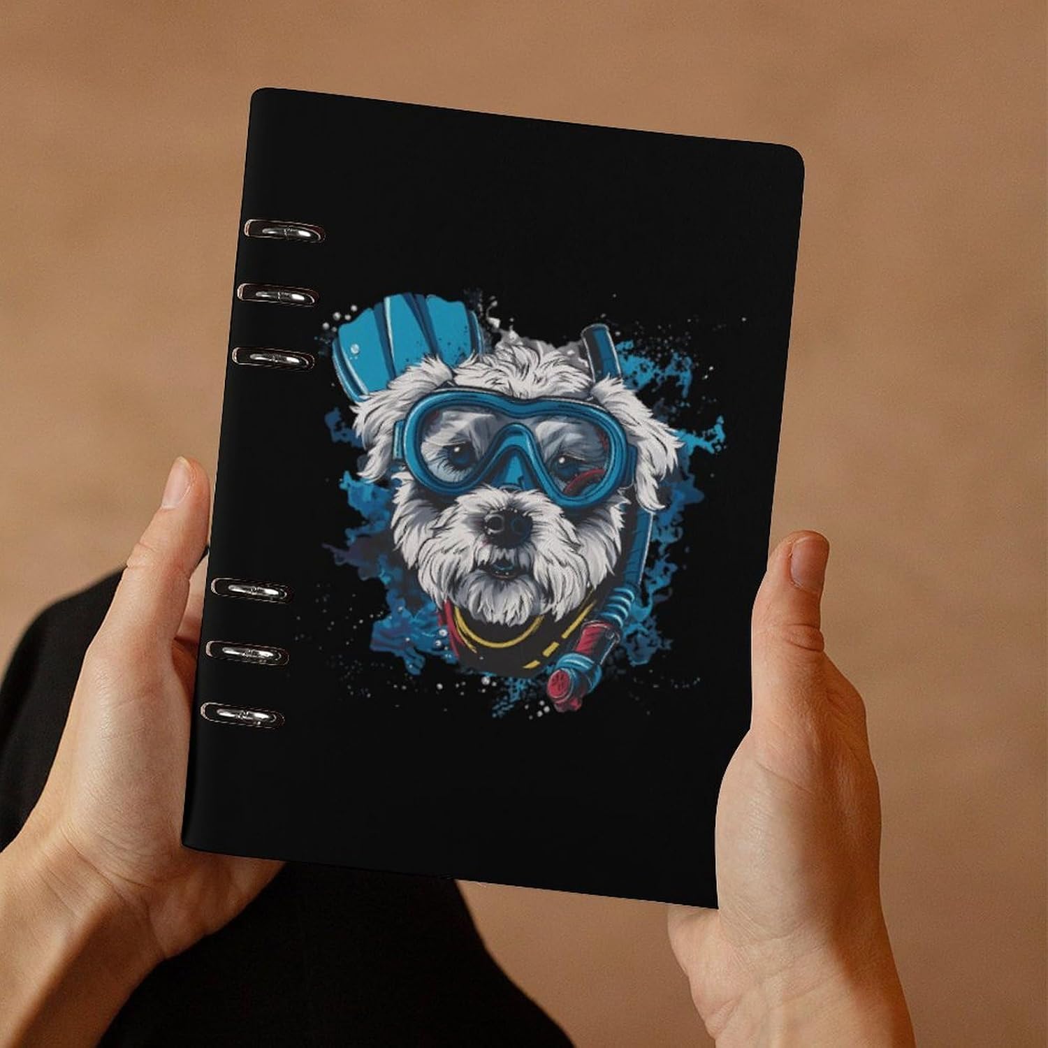 Schnauzer Scuba Diving Funny Dog Binder A5 Notebook Journal for Writing with 90 Pages Refillable for Women Men Work Office