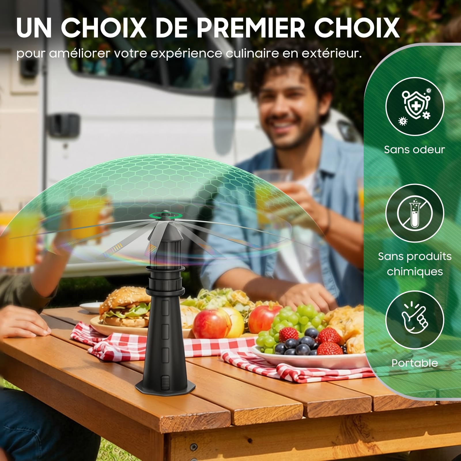 Ventilateur Anti, Mouche de Table avec pales holographiques, Suspendu pour intérieur/extérieur, Chasse-Mouches Portable pour Camping, Jardin, terrasse, Piles Non incluses - 4Pcs