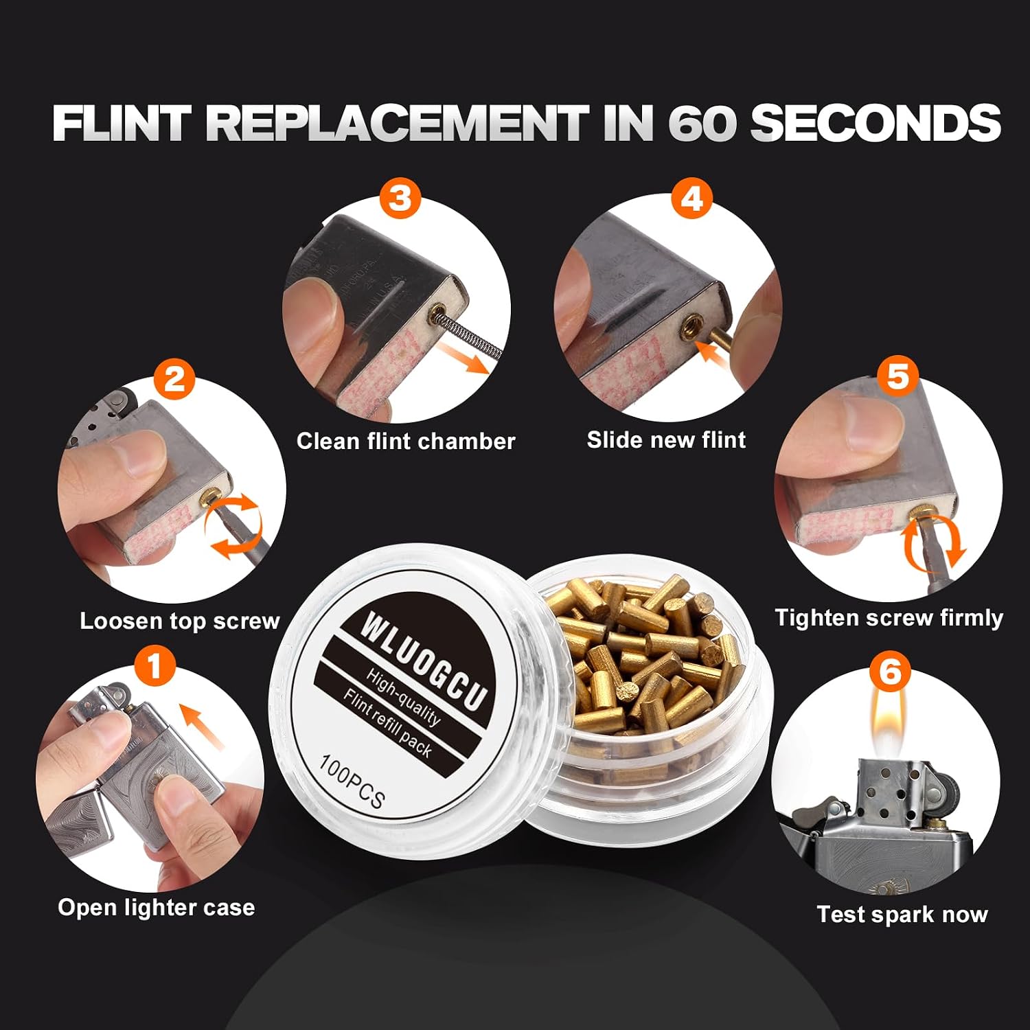 Lighter Flints Refills, Replacement Flint for Zippo & Clipper Lighters, 100Pcs | High Hardness Long Lasting Spark Fire Flint Replacement Parts for Petrol Kerosene Lighter Universal Accessories