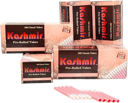 Kashmir Tubos preenrollados coral  1000 unidades de 200 CT x 5 cajas  Quemado limpio, papel natural, dibujo suave, diseño de filtro pendiente de