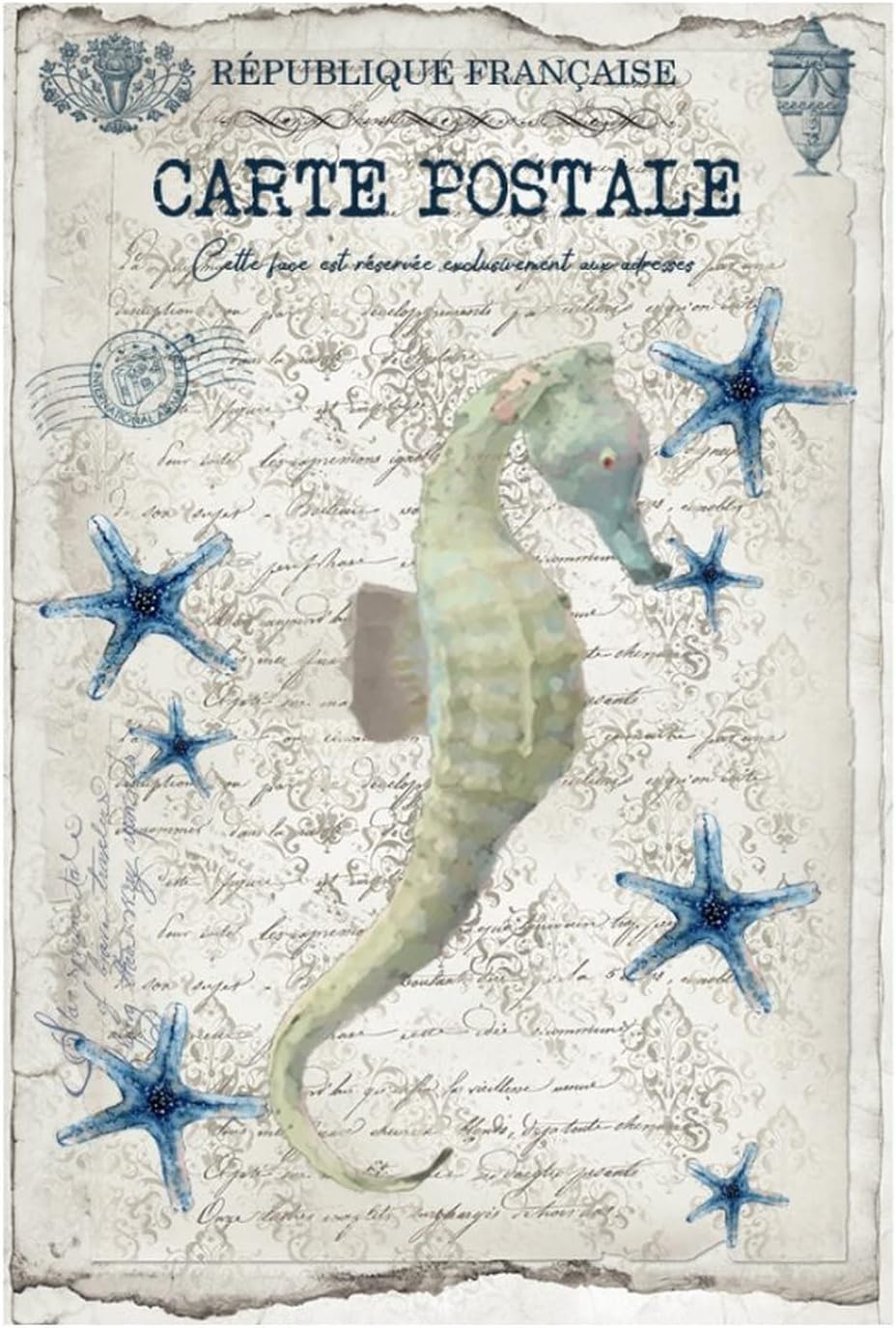 Seahorse Ocean Vintage Art Cups Home Decor Wall Decals Sea Life Beach Ocean Theme Reusable Home Decals for Refrigerator Floor Window Bottles Doors Vinyl 28in