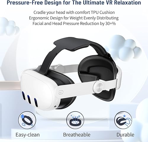 Vista 2 de OUXIO Comfort Head Strap for Meta Quest 3, Adjustable Elite Head Strap Replacement for Oculus Quest 3, Pressure Free VR Headset Headstrap Accessories