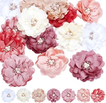 arricraft 14 Pcs Rhinestone Chiffon Fabric Flowers, 7 Colors Chiffon Flower Bow Applique Wedding Decoration Accessories for DIY Craft Decoration Dress Party Decoration