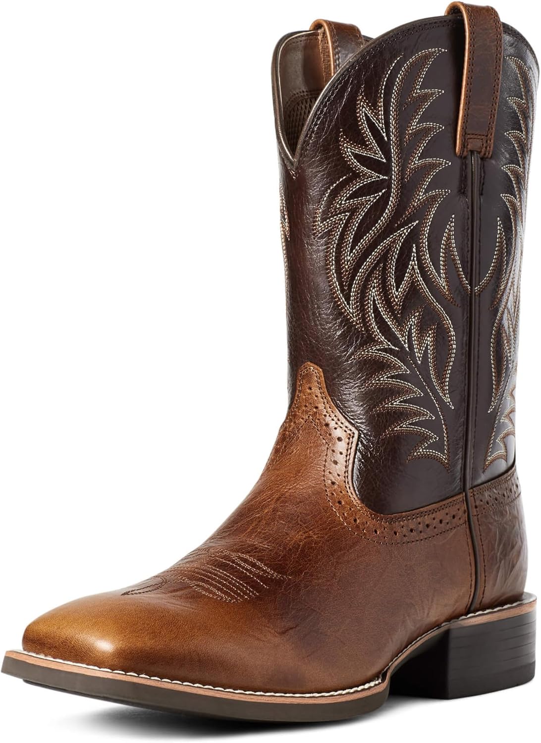 Western Cowboy Boots for Men,Western Square Toe Cowboy Boots Retro Leather Embroidery Casual Chunky Heel Wide Calf Pull On Boots