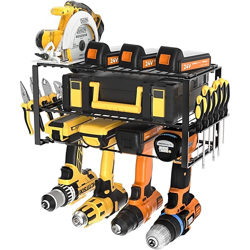 Power Tool Organizer, Wall Mounted Tool Organizers and Storage,3 Layers Heavy Duty Metal Tool Shelf, Utility Storage Rack for Electric drills, chainsaws, and other heavy-duty Power Tools,Black…