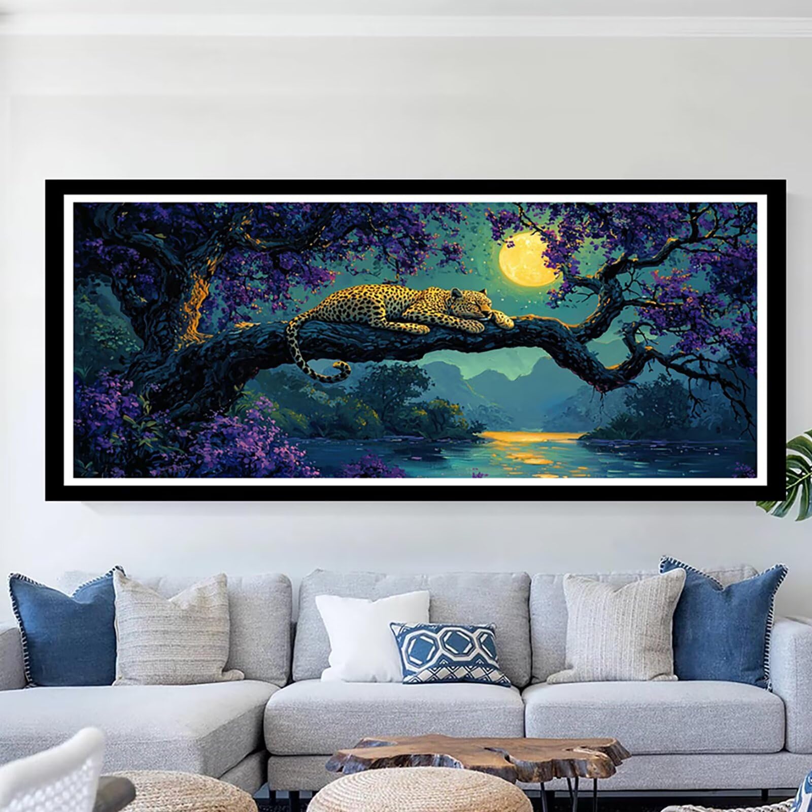 Diamentowe malowanie Leopard na drzewie 5D Rysunki Diamentowe, DIY Diamentowe Malowanie Dorosłych Księżyc Malowanie Diamentowe Zestaw DIY Dzieci Kryształ Prezent Na Dekoracje Ścienne 55x110cm CJ0P
