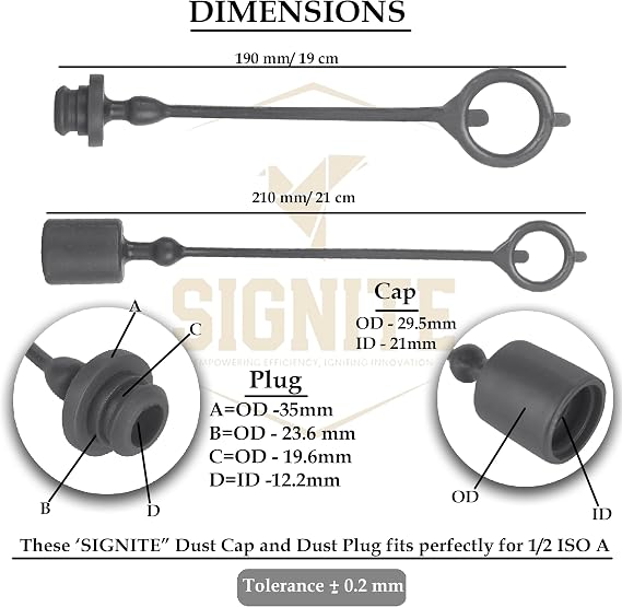 2 Set,1/2 Tractor Hydraulic Coupler Male Dust Cap and Female Plug Cover,ISO A Hydraulic Quick Disconnects Port Plug Fittings By Signite (Black)