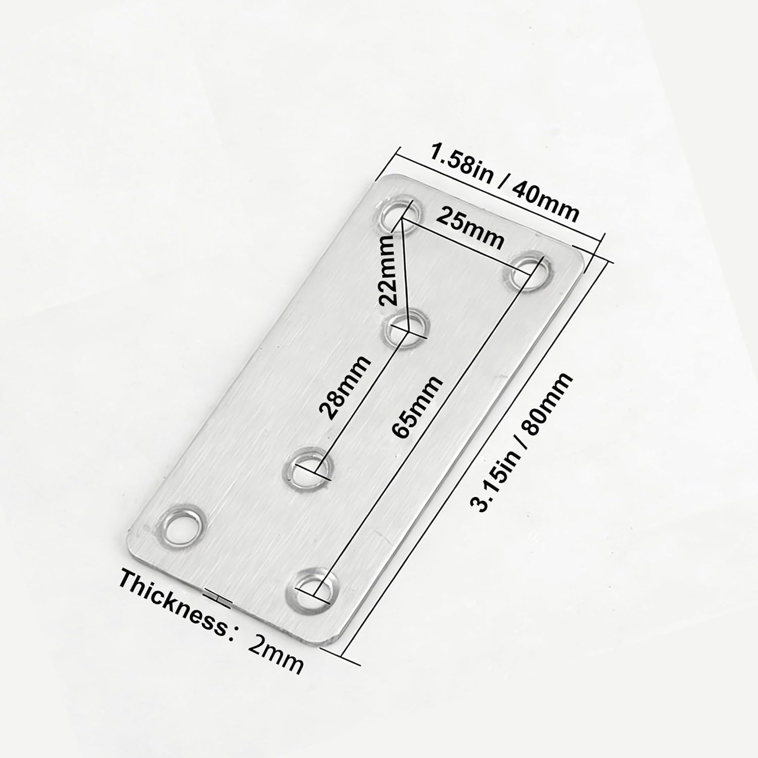 Stainless Steel Flat Bracket Mending Plate, 40 Pack Heavy Duty Metal Mending Joining Plates for Wood, Shelves, Furniture, Cabinet, 3.15x1.57x0.08 Inches