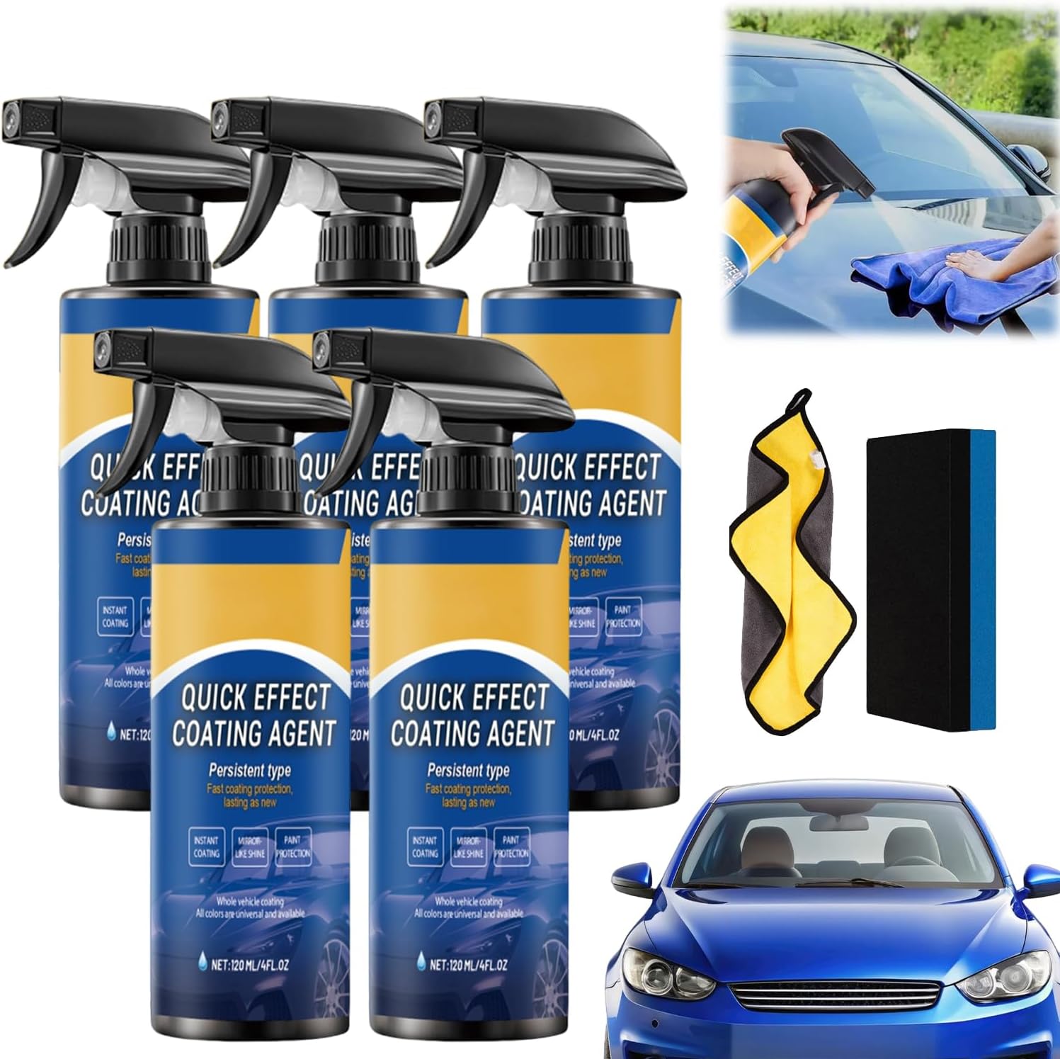 Advanced Car Quick-Acting Coating Agent Spray, 2026 New Multifunctional Quick Effect Coating Agent for Car, Easy to Use Waterless Car Wash Spray, Long-Lasting Hydrophobic (5PCS)