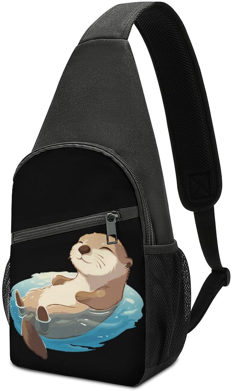 Otter Floating in Water Crossbody Sling Backpack Chest Bag Daypack | unisex,trendy,with convertible and detachable shoulder strap,side pockets