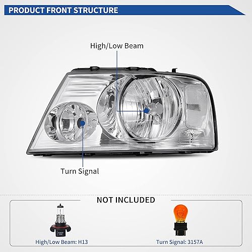 Miniatura 3 de oEdRo Faros delanteros compatibles con Ford F150  06-08 Lincoln Mark LT Pickup 2004, 2005, 2006, 2007, 2008, Ford F150  06-08 Lincoln Mark LT