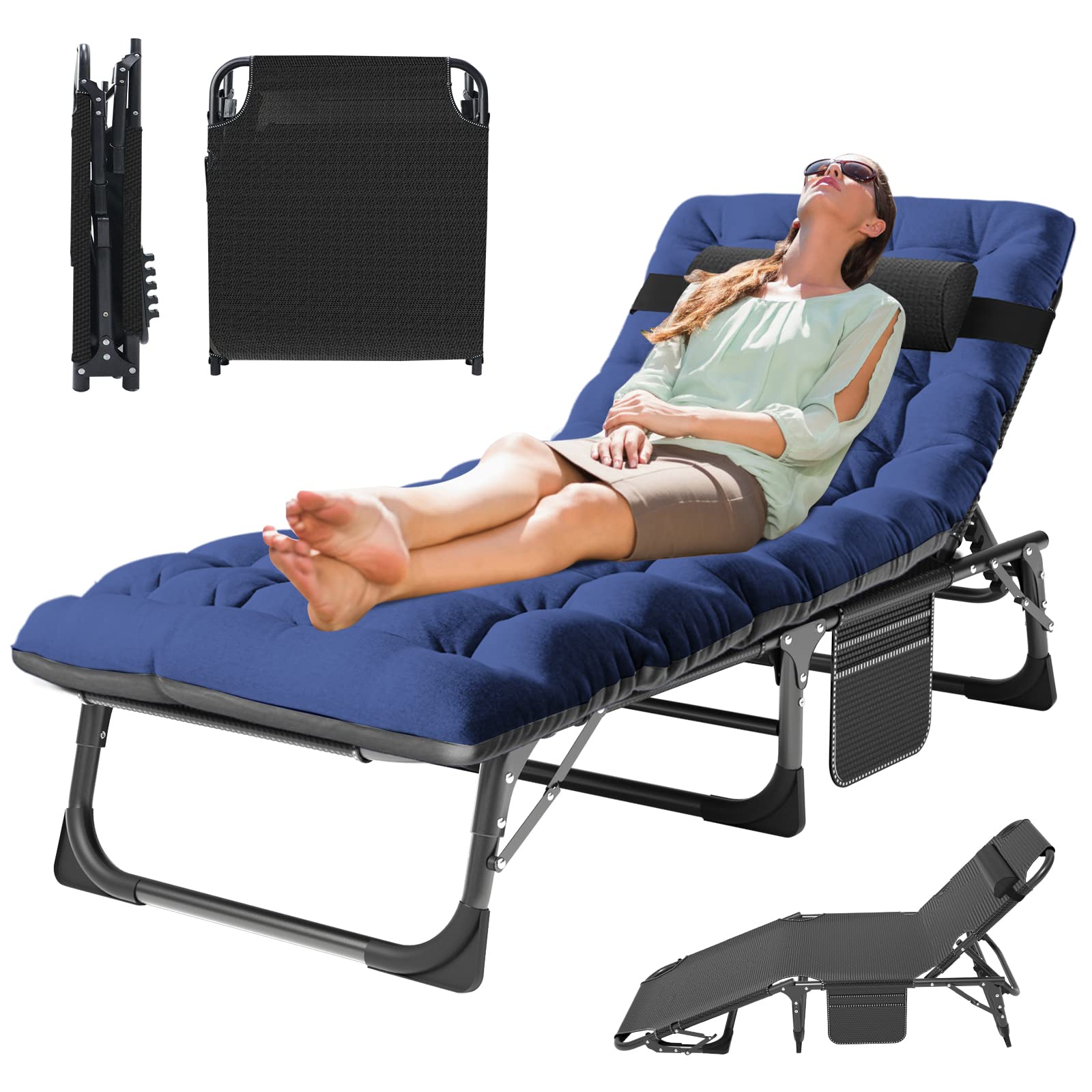 MOPHOTO 190x68x28cm Single Folding Sun Lounger for Garden with Thin Cushion — image 1
