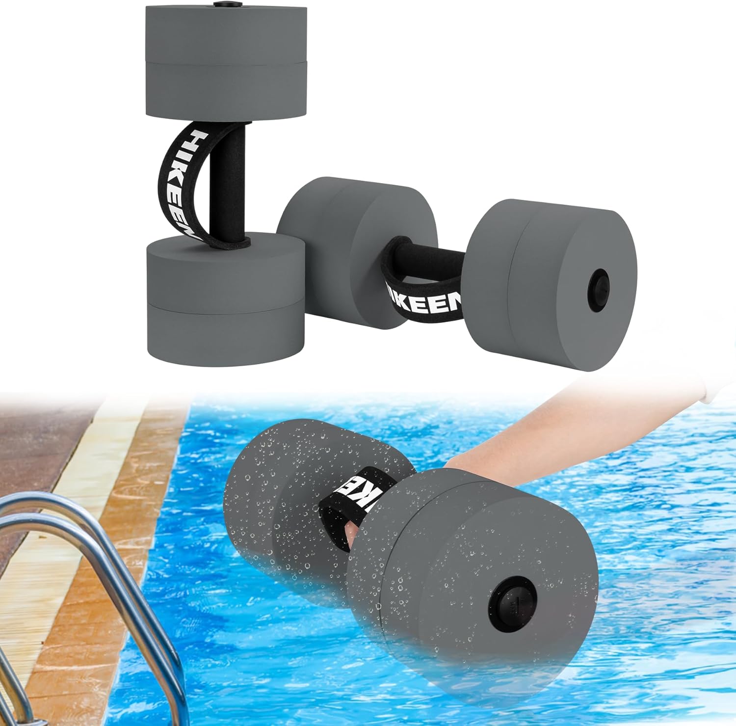 Hikeen Aquatic Exercise Dumbbells Water Dumbbell Pool Resistance Aquatic Fitness Barbells with 4 High-Density EVA Foam Pool Weights Dumbbells, for Water Aerobics Weight Loss
