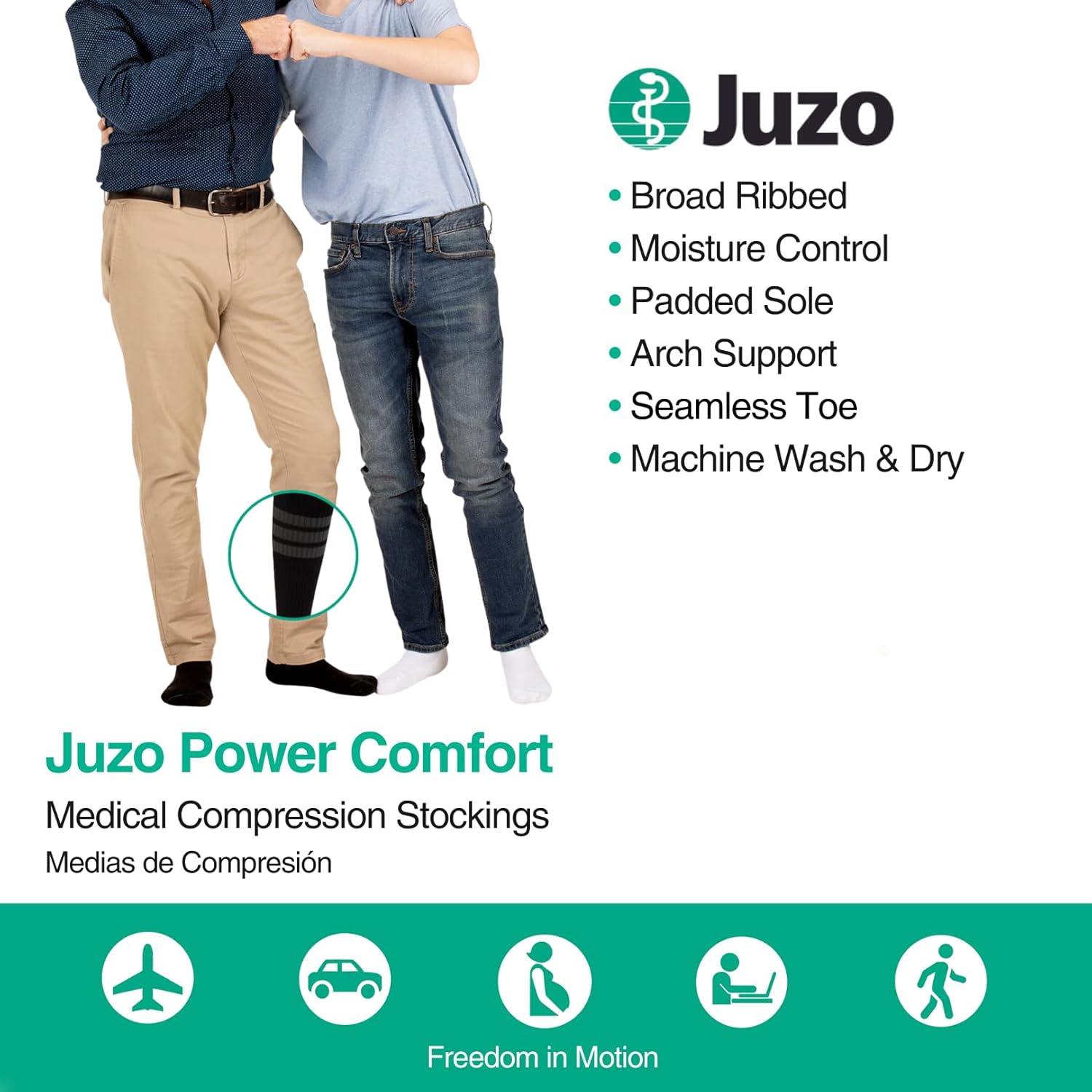 Juzo Power Comfort 20-30 mmHg Compression Stockings, Ribbed Texture, Knee High, Closed Toe | Compression Socks for Tired, Aching or Swollen Legs, Moderate Varicosities