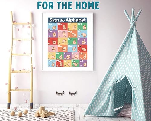 Miniatura 2 de Póster de lenguaje de señas para el aula, paquete de 3 pósteres del alfabeto ASL, números, tabla de emociones para niños. Carteles ASL para aulas de