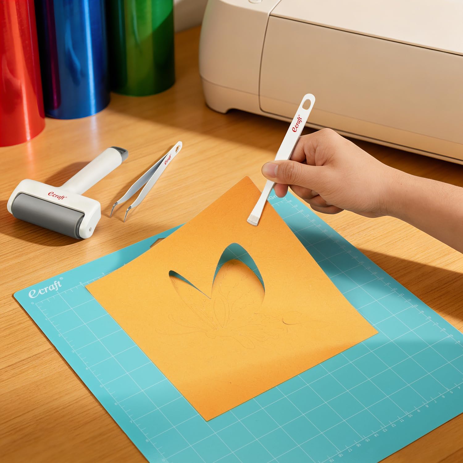 Ecraft Brayer Roller & Mat Remover Tool Set for Cricut/Silhouette/Brother | for Heat Transfer Vinyl, Fabric, Stencil & Printmaking