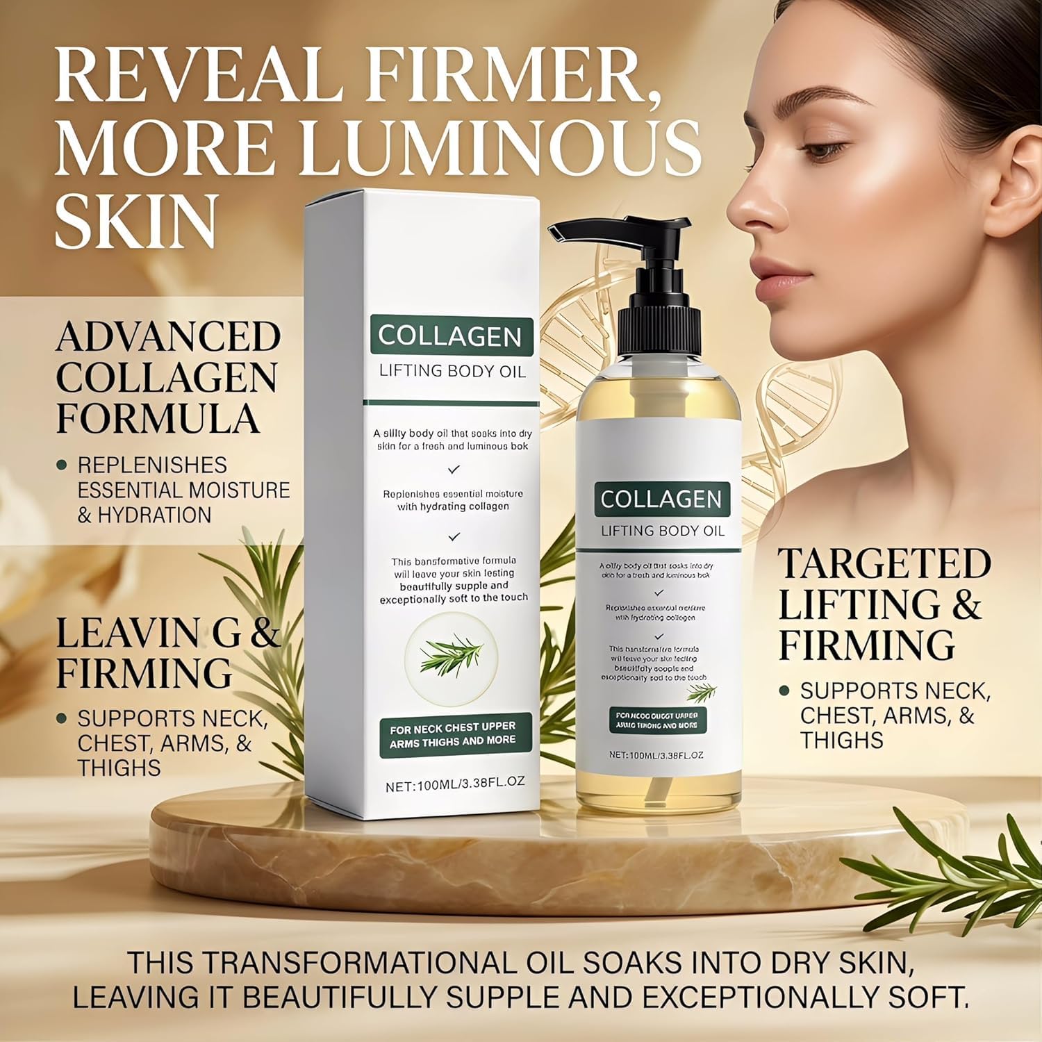 2 flaconi di olio al collagene,Collagen Body Oil,Olio per il corpo lifting al collagene,Idrata e leviga la pelle, olio al collagene per il corpo e il viso, Oli da massaggio per gambe e corpo intero