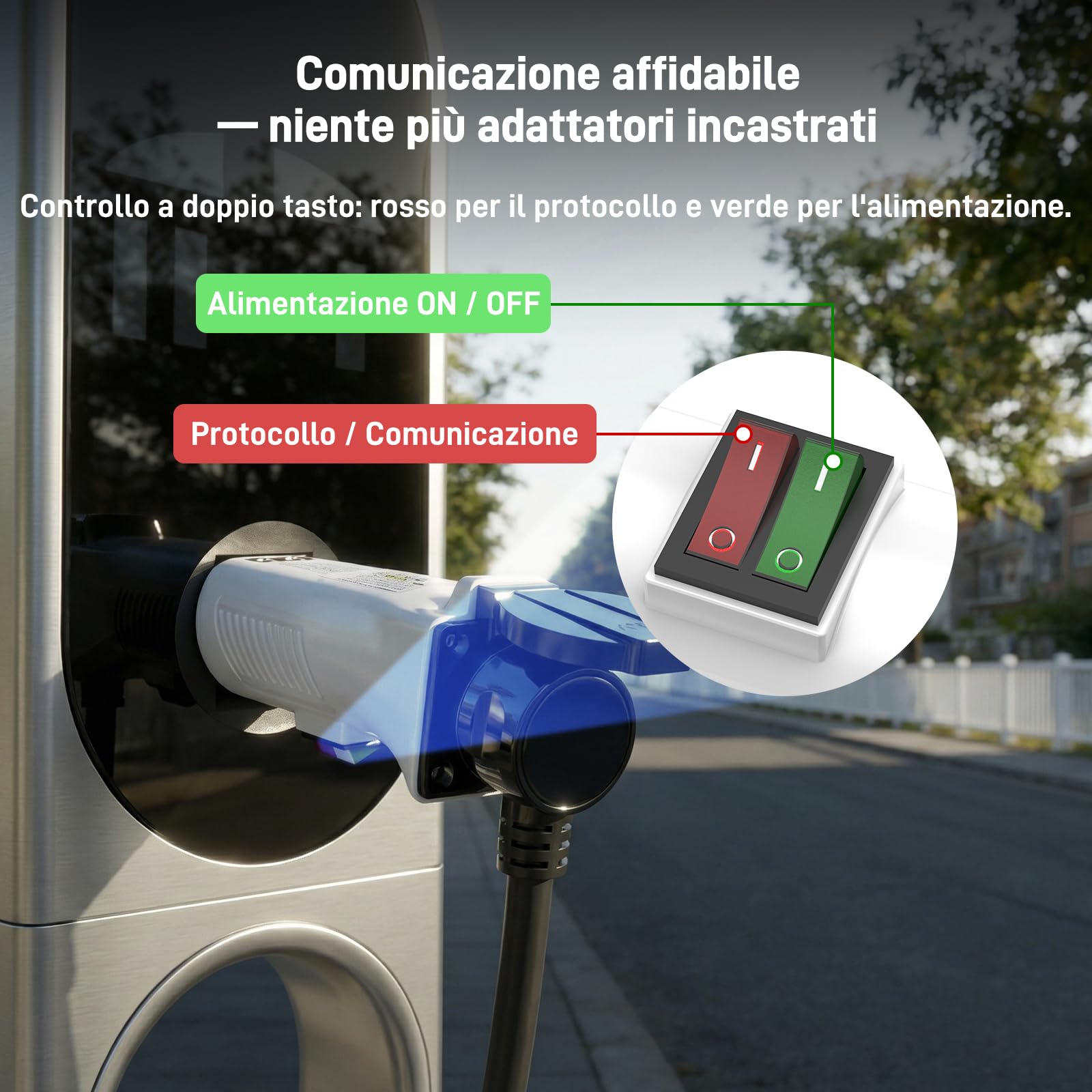 Adattatore Tipo 2 a Schuko per Colonnine di Ricarica & Wallbox (230 V, 16 A, 3,68 kW, IP44) | Spina Tipo 2 a Presa Schuko per E-Bike, Monopattini, Moto e Microcar Elettriche (non per V2L)
