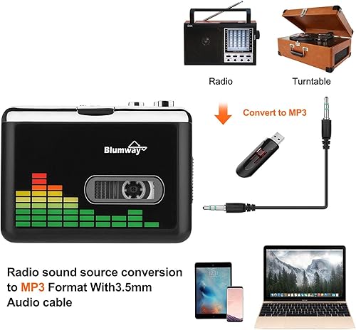 Miniatura 8 de Conversor de cassette USB a MP3, grabadora de cassette portátil, reproductor de audio y música, convertidor de cinta a MP3 con auriculares, no