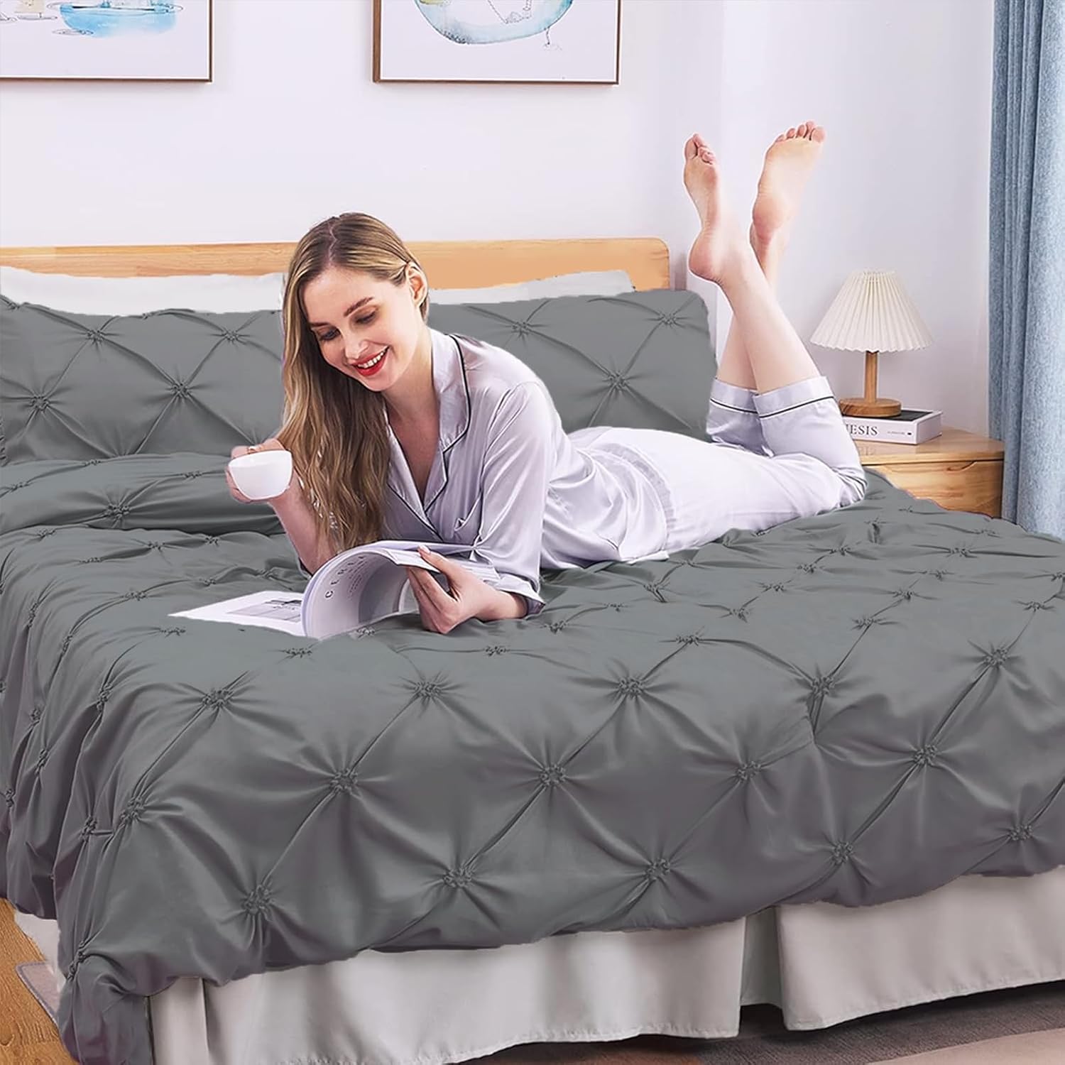Bedding Duvet Cover King Size Set, 3 Pieces Set Solid Color Bedding Comforter Cover King Size Set 1 Comforter Cover and 2 Pillowcases with Zipper Cover (Silver Gray,King 104" X 90")
