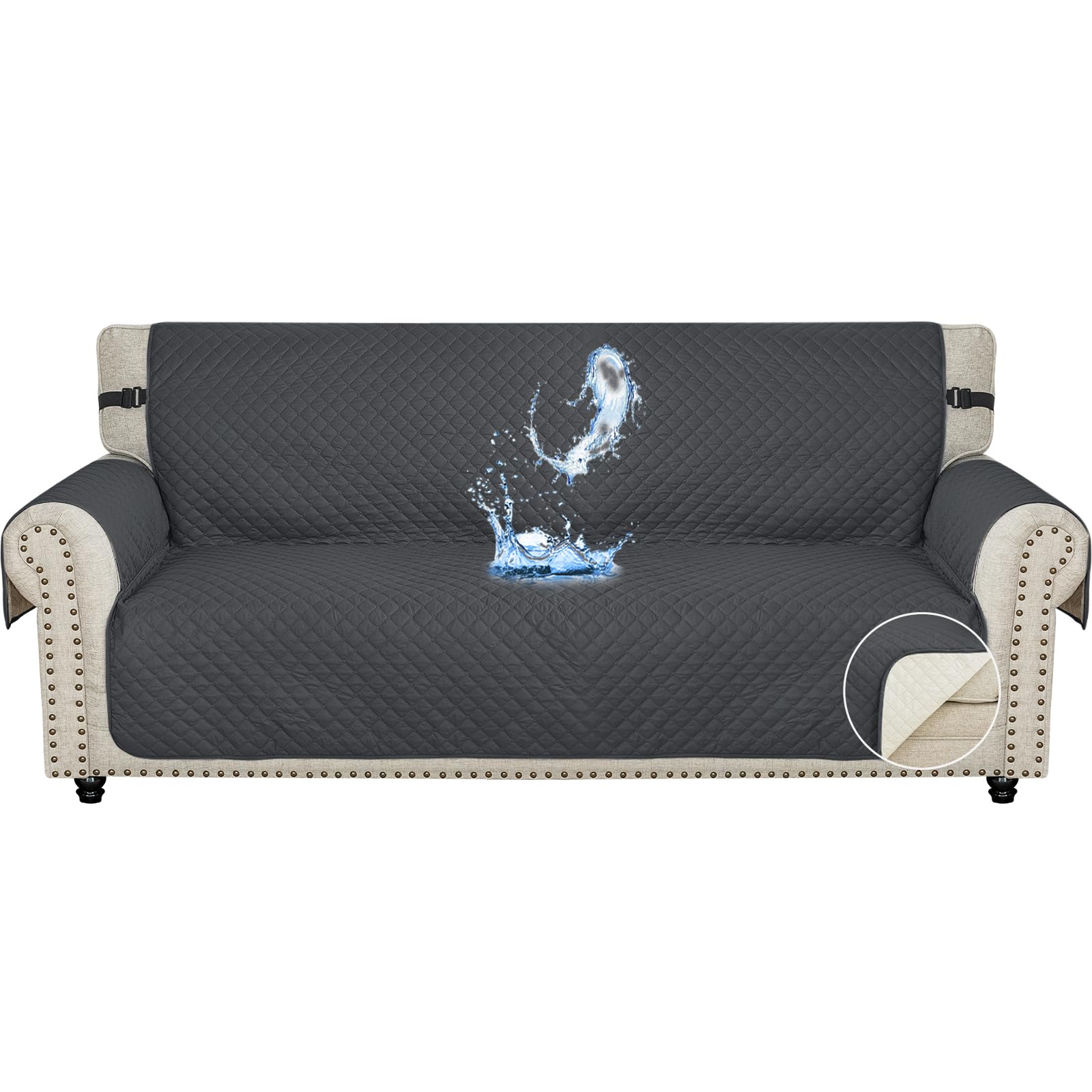 Ystyle Funda Cubre Sofa 3 Plazas - Impermeable Fundas Sofa Verano, Protector Sofa para Gatos Arañazo y Perros Mascotas, Fundas para Sofa Antideslizante Antimanchas Lavable, Gris Oscuro