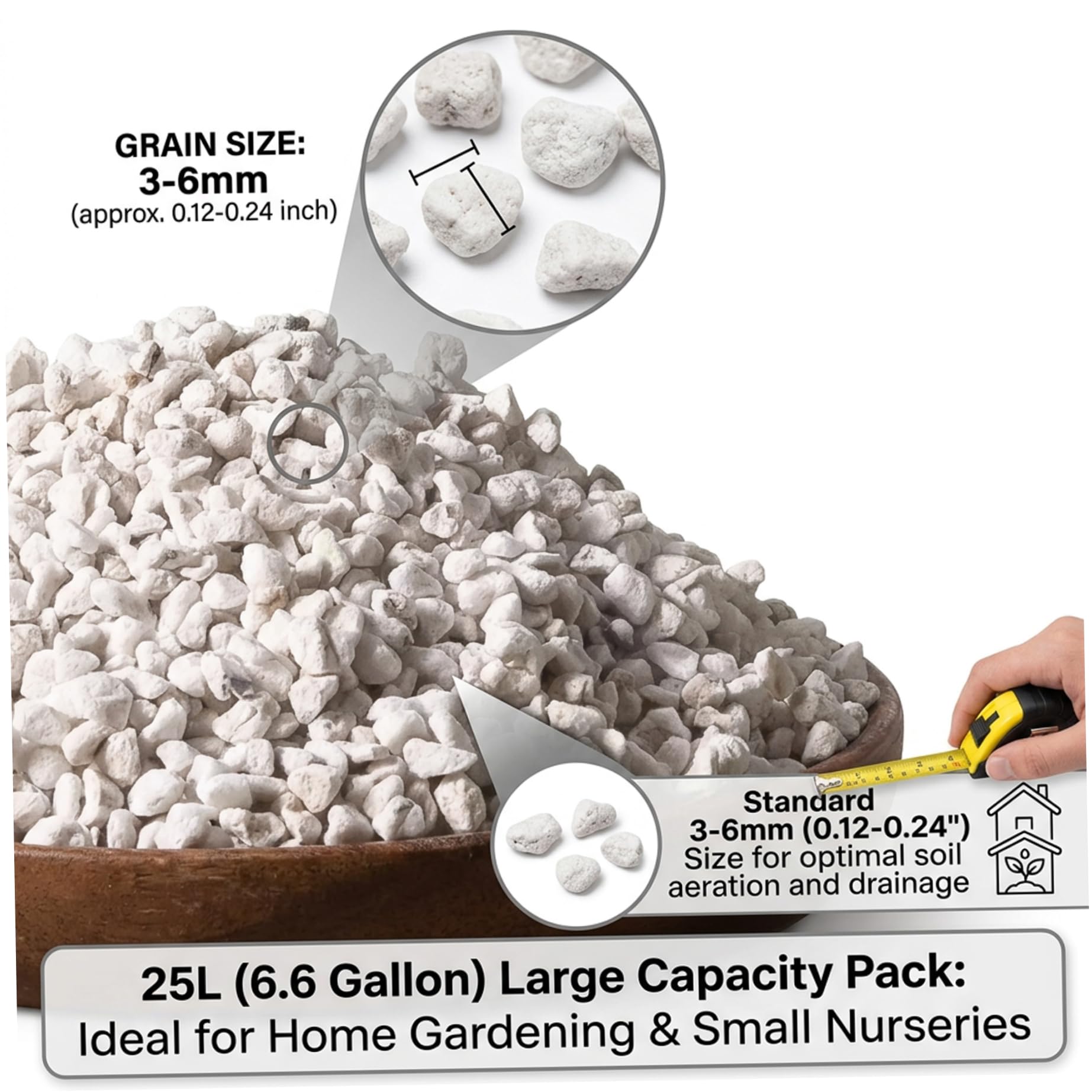 Perlite pour Le Jardinage, 25 L de Gros granulés de 3 à 6 mm, Perlite pour Plantes, amendement Organique du Sol, aération et Drainage améliorés dans Le terreau, Biologique