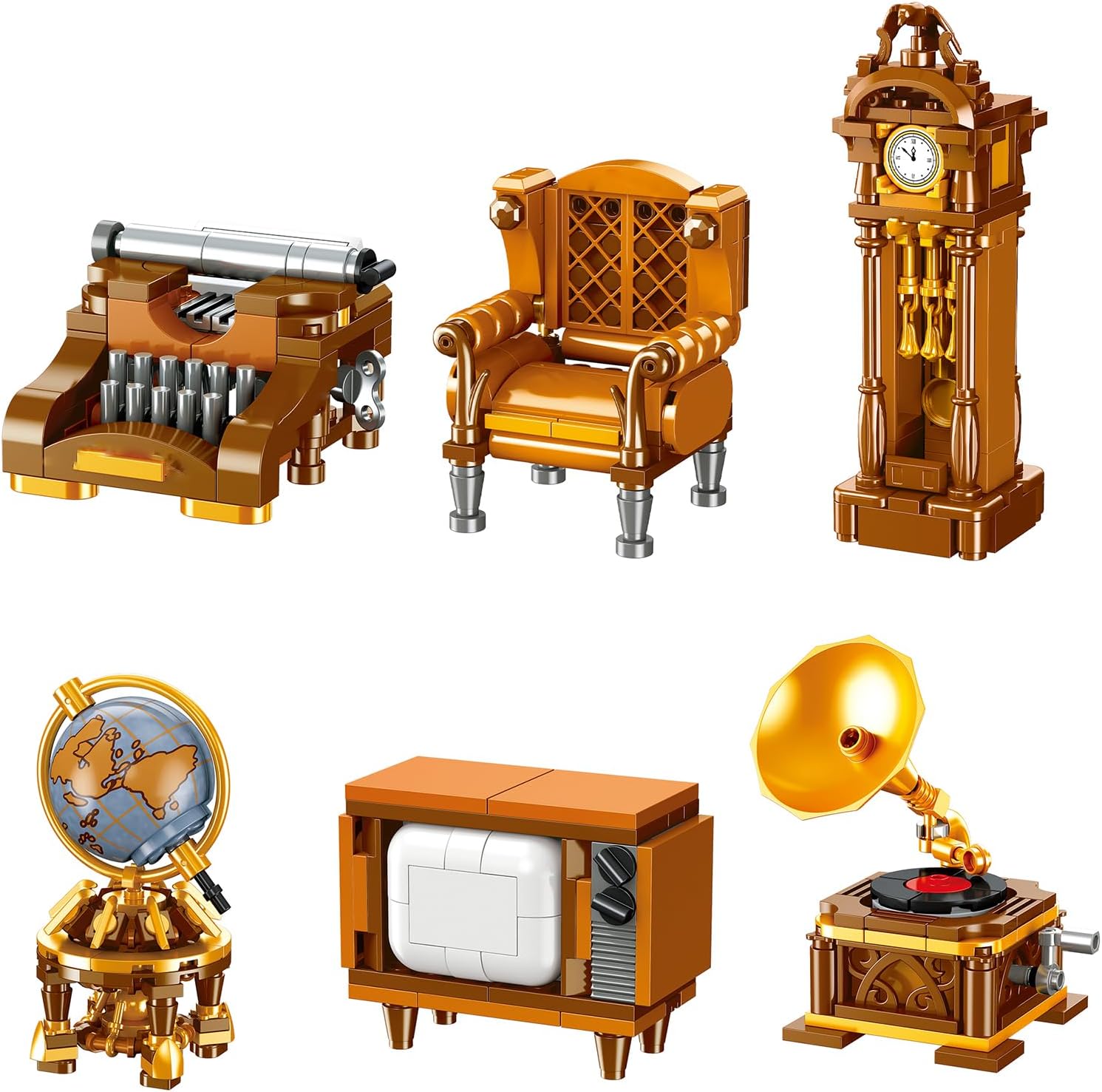 MEIEST 6 Packs Vintage Furniture Building Blocks Set,Cute Victorian Style Collection Particle Construction Building Bricks,Creative Gift Home Office Retro Decor