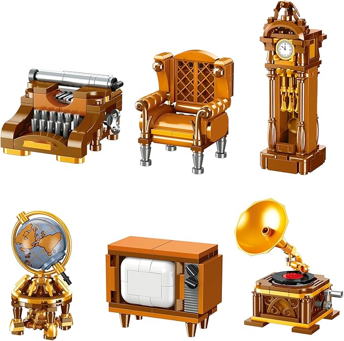 MEIEST 6 Packs Vintage Furniture Building Blocks Set,Cute Victorian Style Collection Particle Construction Building Bricks,Creative Gift Home Office Retro Decor