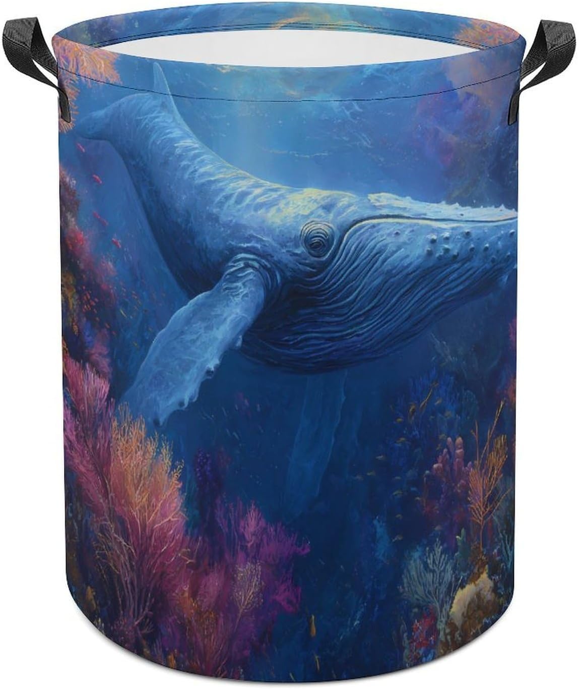 Blue Whale Coral Reefs Ocean Laundry Hamper Basket for Home Bathroom | clothes storage,handle,large capacity,oxford
