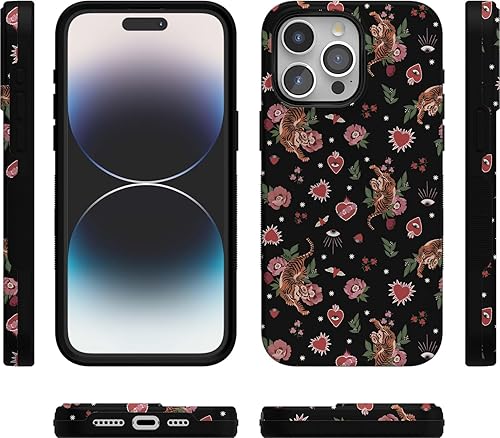 Vista 1037 de Casely Funda para iPhone 15 Pro Max Jardín Secreto Flores mixtas Funda atrevida Compatible con MagSafe y botón de acción Secret Garden