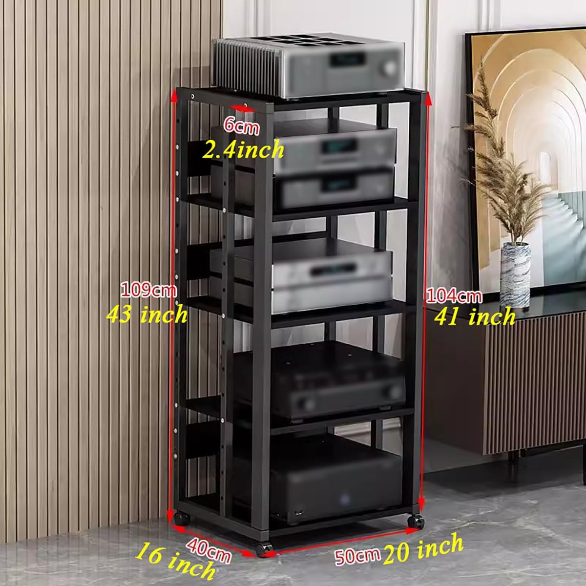 Stojak Hi-Fi, stojak na nośniki AV, gramofon CD DVD, konsola do gier, jednostka do przechowywania z kółkami, 5-stopniowy regał audio-wideo, szafka stereo, meble, regał komponentowy odbiornika do Home