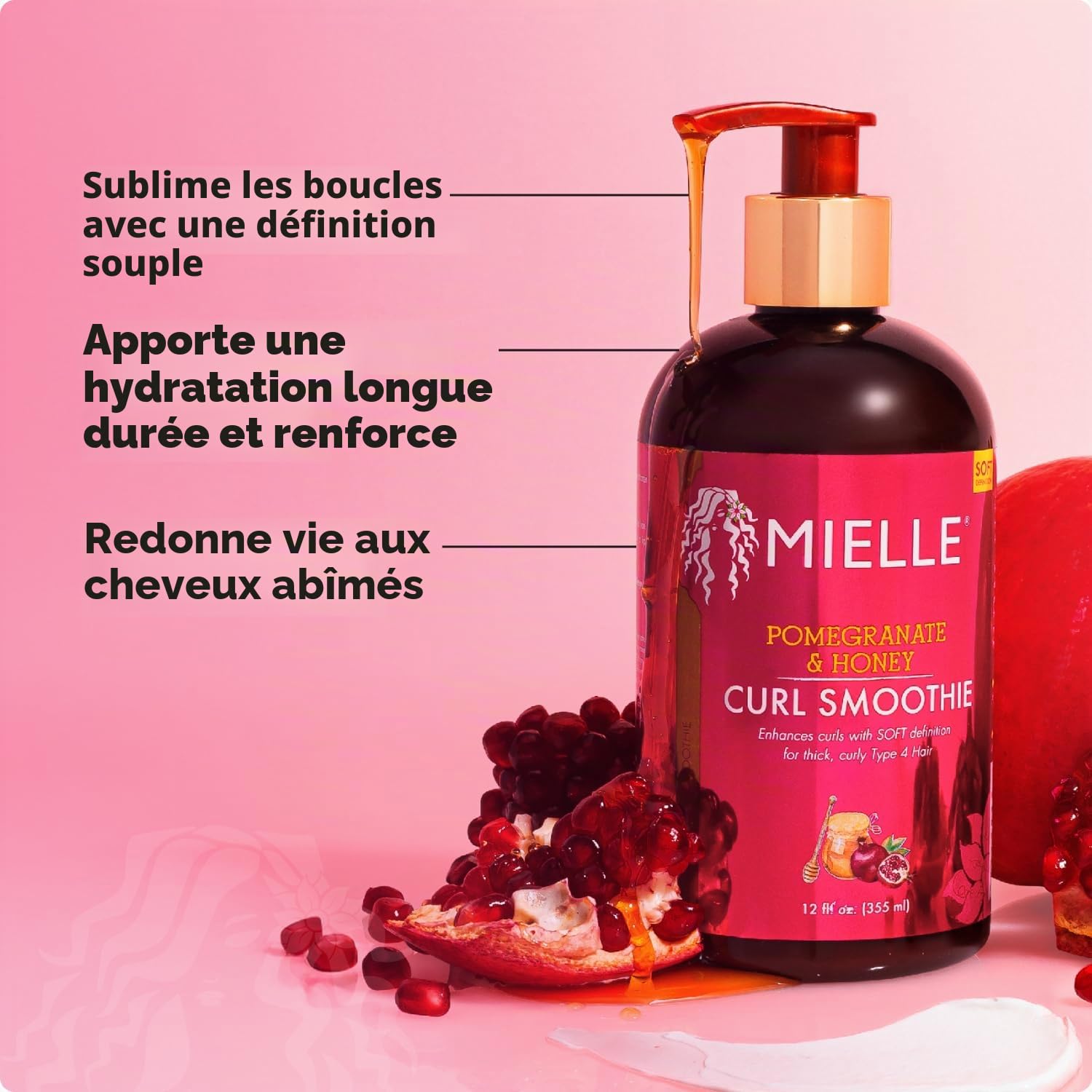 Mielle Organics Après-shampooing sans rinçage à la grenade et au miel pour cheveux de type 4, 12 oz