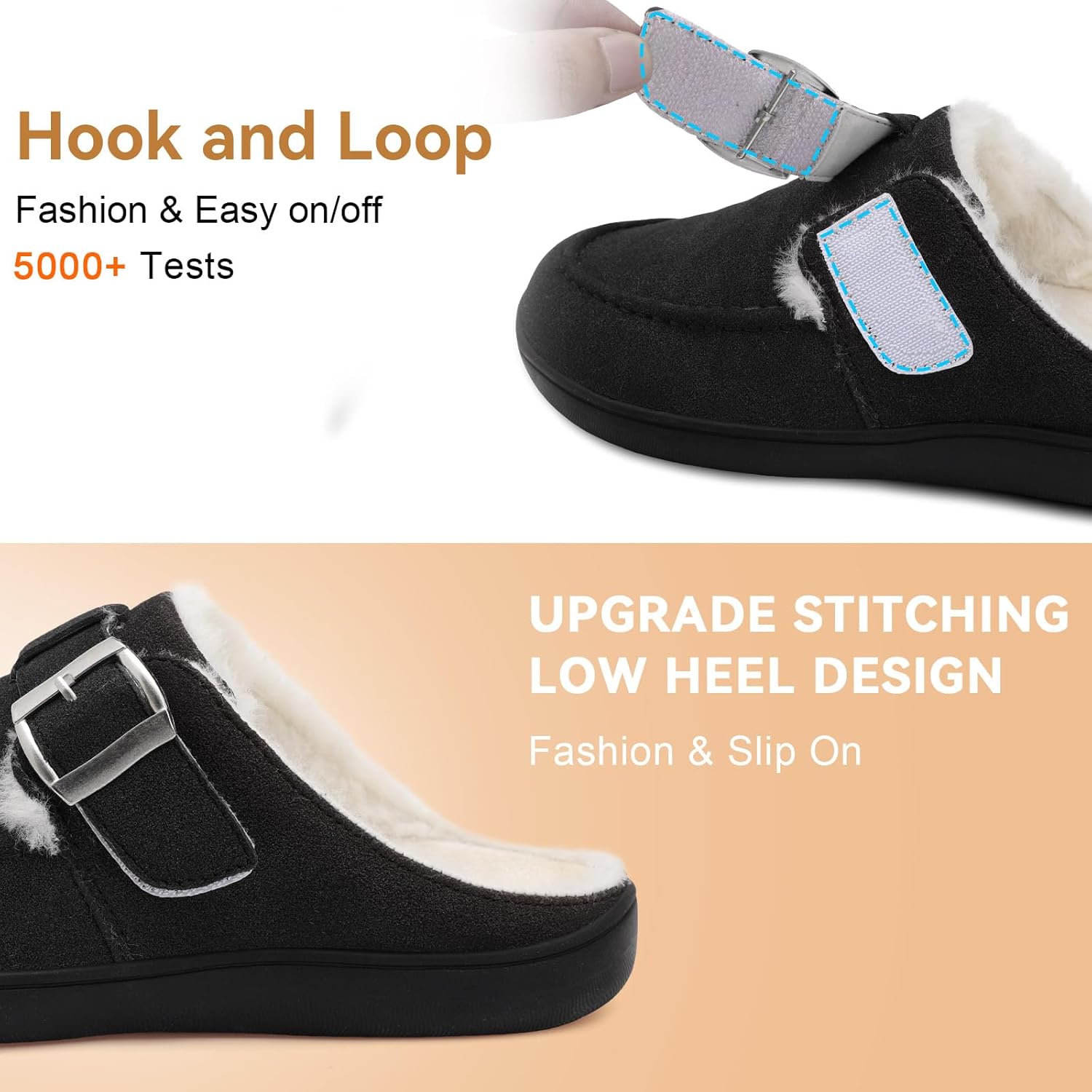 JOINFREE Womens Fuzzy Slippers Cozy Wide Mules Adjustable Diabetic Slippers Warm Memory Foam House Clogs Slipper Indoor Outdoor Potato Shoes for Edema Swollen Feet - Image 5