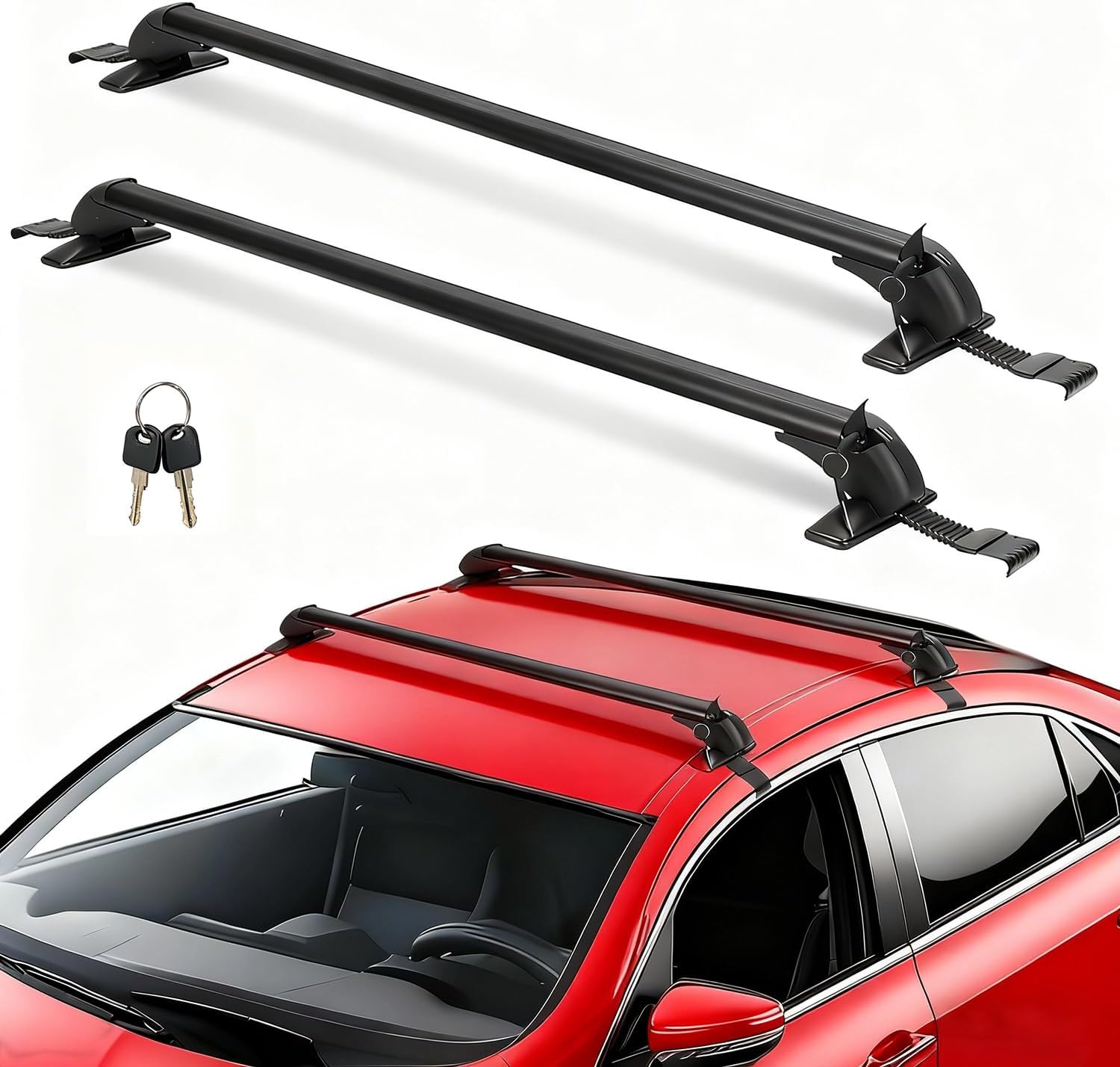 43" Universal Roof Rack Cross Bars, Upgraded Aluminum Lockable Crossbars with Extendable Window Frame & Dual Security Keys. 165lbs Max Load for Bare Roof Cars/Trucks/SUVs 43 Inch