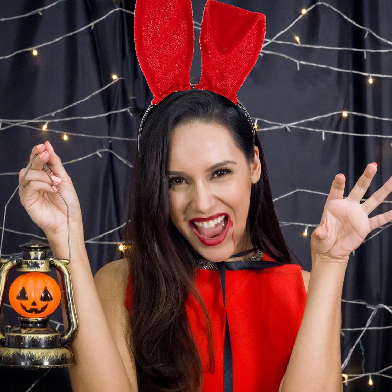 4pcs Black Halloween Headband with Cloth Bunny Ears for Costume Xmas