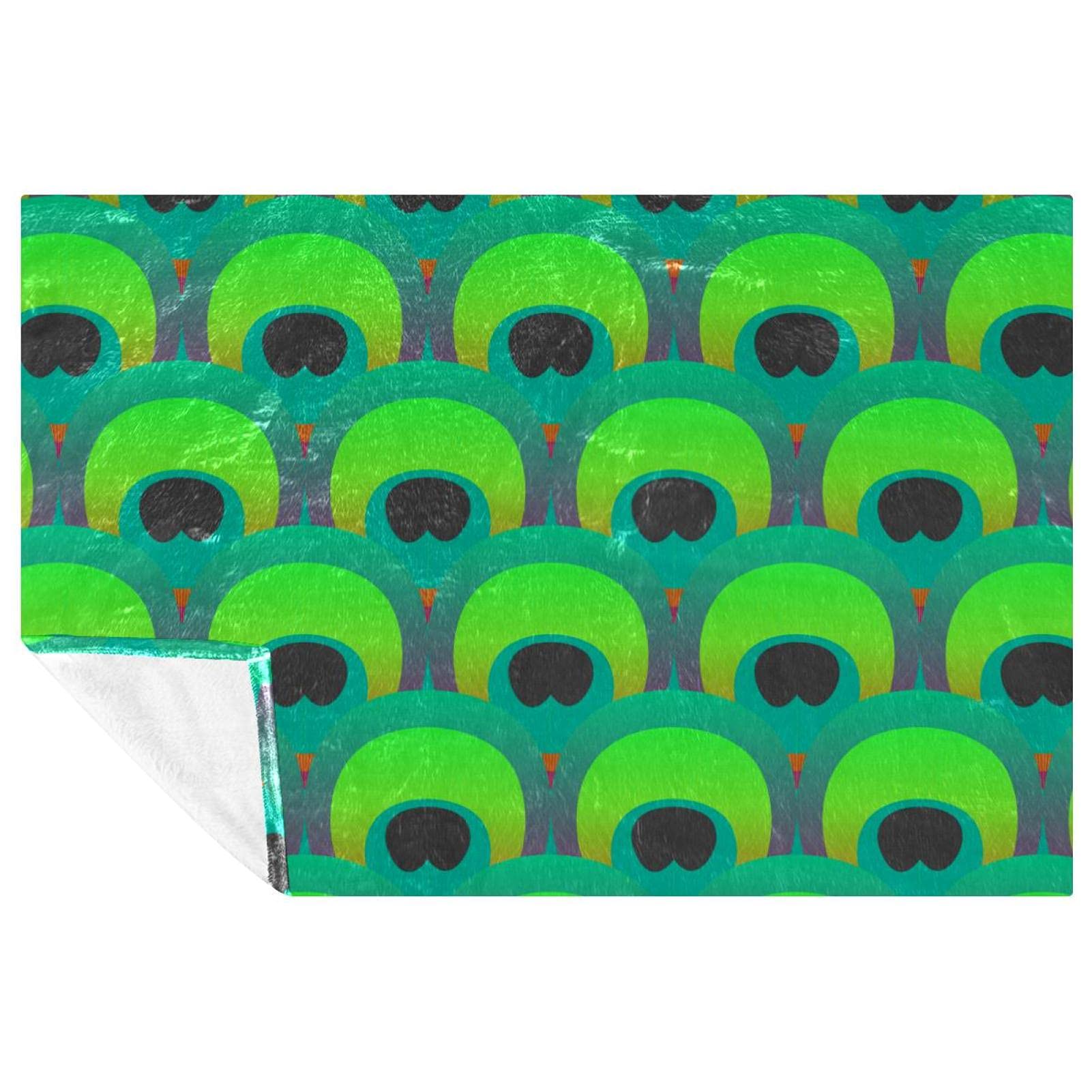Plaid doux imprimé paon vert 150x100 pour pique-nique et camping