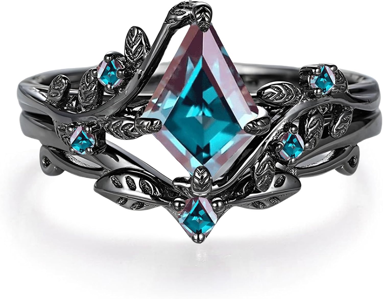 2CT Kite Cut Gemstone Engagement Ring Sets for Women 925 Sterling Silver 10K 14K 18K Gold Leaf Art Deco Gemstone Vintage Vine Bridal Wedding Ring Set with Gift Box Size 4-12