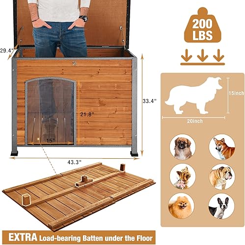 Miniatura 3 de Casa para perros de tamaño pequeño a grande refugio para cachorros de interior y exterior con suelo elevado perrera duradera e impermeable casa para