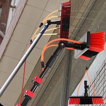 Telescopic Window Cleaner Water Wash Brush Kit5.4M-10.8M, Windows Cleaning & Washing Tool,w/Brush & Telescopic Pole,7.2m/24FT